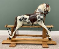 20th CENTURY DAPPLE GREY PEDESTAL ROCKING HORSE - labelled "Haddon Rockers, Makers & Restorers,