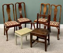 ANTIQUE, VINTAGE CHAIRS/STOOL GROUP - to include a set of four mahogany splatback dining chairs in