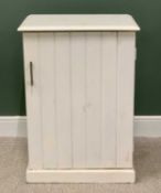 VINTAGE WHITE PAINTED SINGLE DOOR CUPBOARD - with interior shelves, 93cms H, 65cms W, 43cms D
