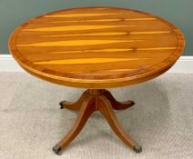 CIRCULAR DINING TABLE - reproduction stylish yew example on a single pedestal with claw feet and
