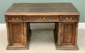 LARGE CONTINENTAL OAK PARTNER'S DESK - twin pedestal having three opening drawers and two opening