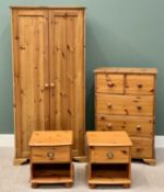 MODERN PINE BEDROOM FURNITURE (4) - to include a two door wardrobe, 182cms H, 82cms W, 52cms D,