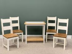ULTRA-MODERN TILED TOP KITCHEN TABLE & FOUR CHAIRS - the solid seats in shaped finished oak, 88cms