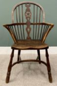 ANTIQUE WINDSOR FARMHOUSE ARMCHAIR - with crinoline stretcher, the hoop spindleback with wheel