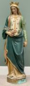 VINTAGE POLYCHROME DECORATED TERRACOTTA FIGURINE - St Elizabeth of Portugal, (Queen of Portugal