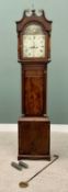 CIRCA 1820 BRASS INLAID MAHOGANY LONGCASE CLOCK - having an arched top country house painted dial,