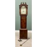 CIRCA 1820 BRASS INLAID MAHOGANY LONGCASE CLOCK - having an arched top country house painted dial,