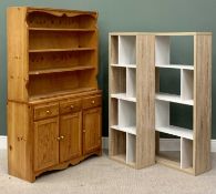 MODERN PINE DRESSER - 183cms H, 113cms W, 43cms D and TWO MULTI-SHELVED ROOM DIVIDERS - 156cms H,