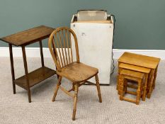 FURNITURE ASSORTMENT (4) - to include a nest of three light wood tables, a spindle and hoop back