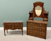 CIRCA 1900 MAHOGANY MIRRORED DRESSING CHEST - shield shaped central mirror flanked by shelved