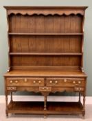 GOOD REPRODUCTION OAK POTBOARD DRESSER - having a shaped front frieze to a shape sided two shelf