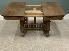 CONTINENTAL DRAW LEAF TABLE - vintage oak with spindle stretcher (no leaves), 74cms H, 104cms W,