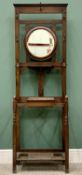 VINTAGE OAK MIRRORED HALLSTAND - having a central circular framed and bevelled edge mirror, lower