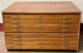 EIGHT DRAWER PLAN CHEST - teak finish, in two sections, 79cms H, 132cms W, 101cms D