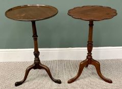 TWO OCCASIONAL MAHOGANY TRIPOD SIDE TABLES - to include a shaped top example on a turned reeded