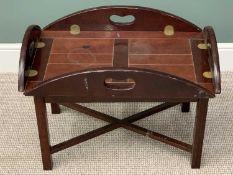 REPRODUCTION MAHOGANY BUTLER'S TRAY ON STAND - having four fold-out sides to the tray with carry