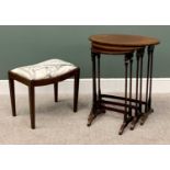 OVAL TOPPED SET OF THREE INLAID MAHOGANY OCCASIONAL TABLES - 72cms H, 65cms W, 42cms D (the largest)