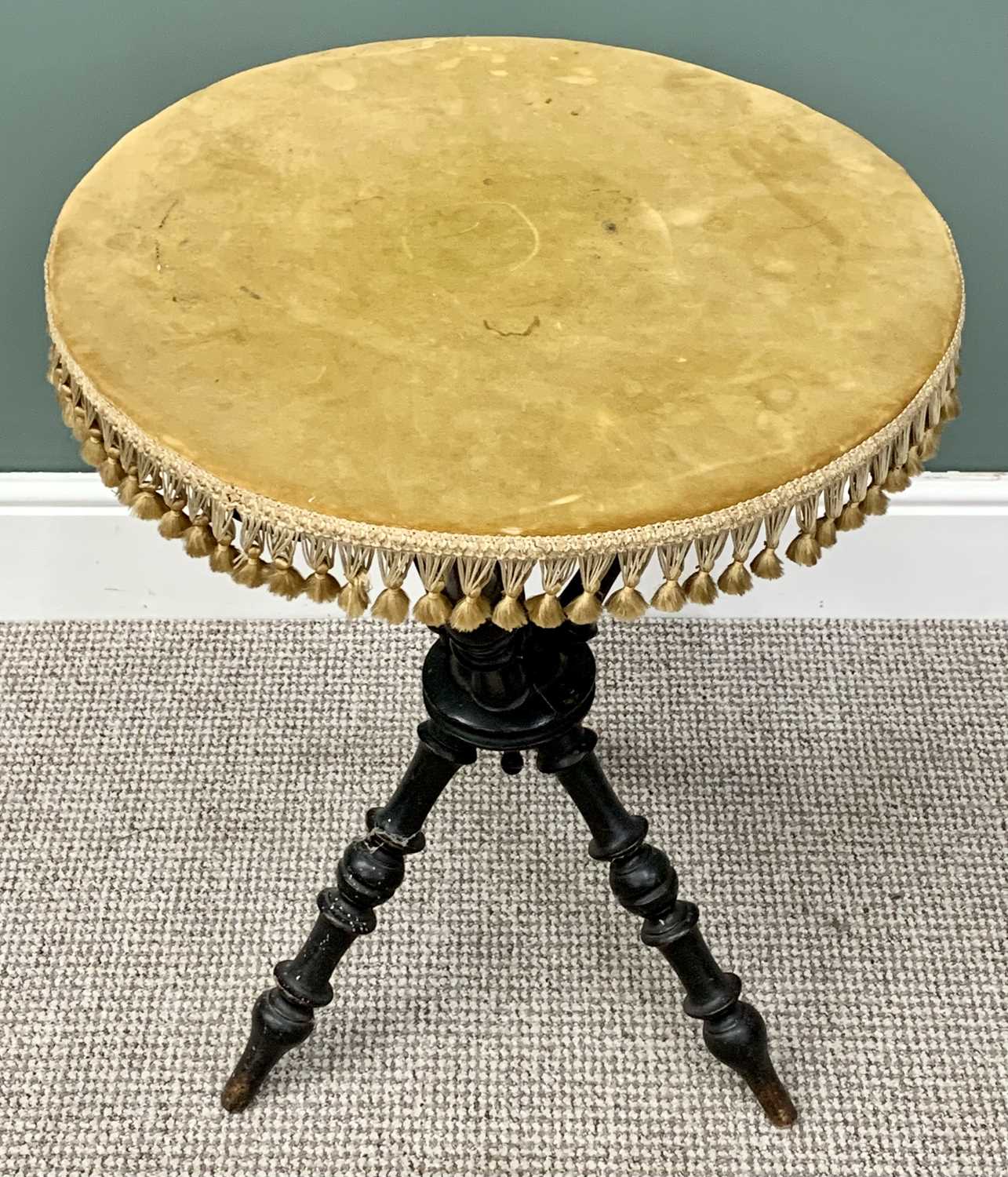 VICTORIAN EBONIZED GYPSY TABLE - 67cms H, 54cms diameter & TWO VINTAGE STOOLS - 31cms H, 35cms W, - Image 3 of 3