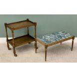 MARBLE & GILT WOOD EFFECT COFFEE TABLE - 46cms H, 93cms L, 47cms W & A TWO TIER OAK PRIORY STYLE TEA