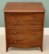 NEATLY PROPORTIONED CIRCA 1840 MAHOGANY CHEST - having four drawers with turned wooden knobs and