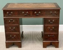 REPRODUCTION MAHOGANY TWIN PEDESTAL DESK - having a gilt tooled brown leather skiver over eight