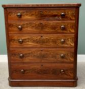 VICTORIAN MAHOGANY CHEST - of five long drawers having turned wooden knobs, the sides and base