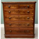 VICTORIAN MAHOGANY CHEST - of five long drawers having turned wooden knobs, the sides and base