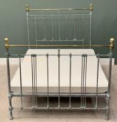 ORNATE METAL BED FRAME - having brass head and foot rails with brass knobs, 154cms H, 150cms W,