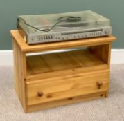 MODERN PINE ENTERTAINMENT STAND - with single lower drawer having turned wooden knobs, 54cms H,