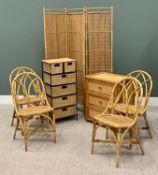 CANE FURNITURE - to include a set of four chairs labelled "Angraves, Leicester", 91cms H, 49cms W,