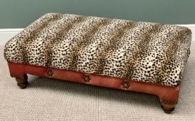 LARGE REPRODUCTION LOUNGE STOOL - in leopard print and button leather effect upholstery, on