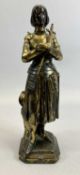 GILDED CAST METAL FIGURE - late 19th century, Joan of Arc holding sword to her chest, 26cms H