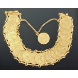 OTTOMAN EMPIRE/MEHMED GOLD COIN BRACELET - 21 complete coins ring mounted to looped links and the