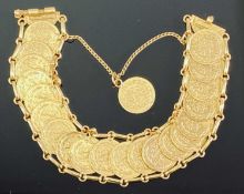 OTTOMAN EMPIRE/MEHMED GOLD COIN BRACELET - 21 complete coins ring mounted to looped links and the