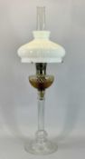 VICTORIAN CUT GLASS OIL LAMP - circular reservoir, slender column and spreading base, Aladdin single