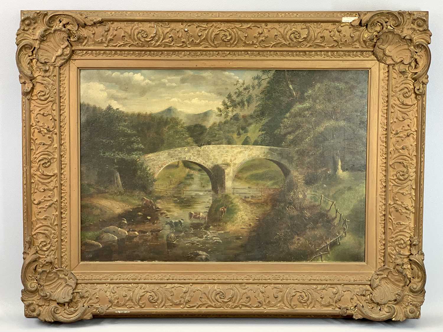 E J PARKER oil on canvas - labelled and titled verso 'Newbiggin Bridge', signed and dated 1864, 37 x - Image 2 of 4