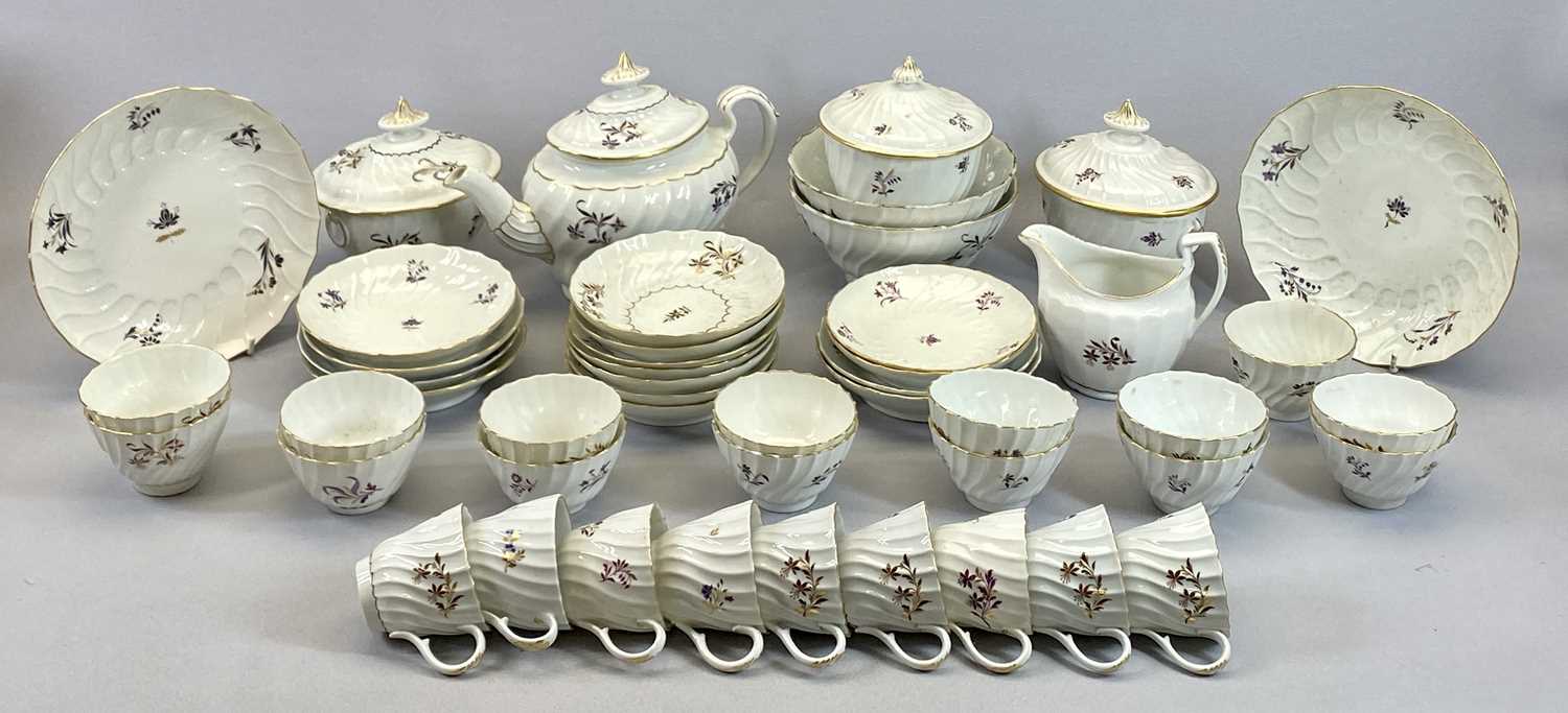 BARR WORCESTER SPIRALLY FLUTED PART TEA SERVICE - painted in puce and gilt with scattered flowers,