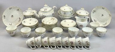 BARR WORCESTER SPIRALLY FLUTED PART TEA SERVICE - painted in puce and gilt with scattered flowers,