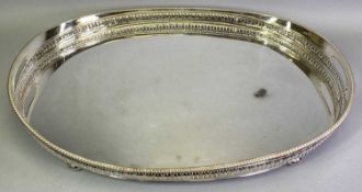 LARGE SILVER PLATED OVAL TWO HANDLED SERVING TRAY - having an upper rope border and pierced