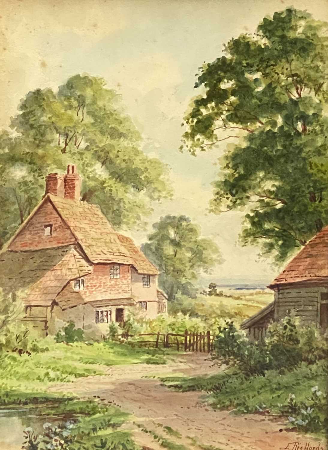 E RICHARDS circa 1900, watercolours, a pair - 'Glebe Farm, Surrey' and 'St Cross, Winchester', - Image 2 of 3