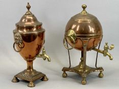 REGENCY COPPER SAMOVAR - spherical body with brass ring side handles, tap and finial, open stand