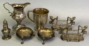 SMALL SILVER & SILVER PLATED WARE, 7 ITEMS - to include a George IV pedestal cream jug, London 1821,