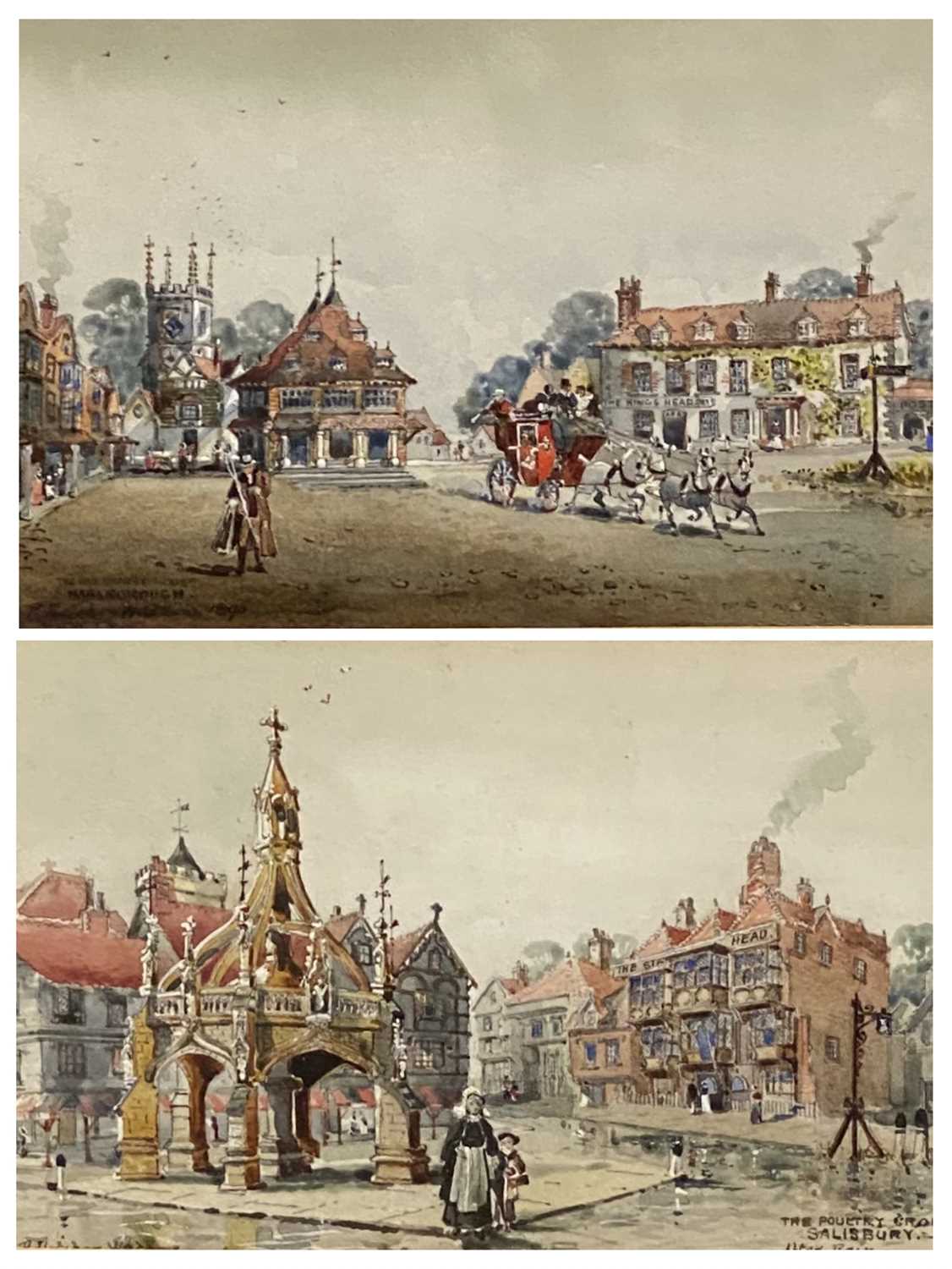 P FLETCHER WATSON watercolours, a pair - titled 'The Poultry Cross' and 'The Old Market House,