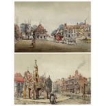 P FLETCHER WATSON watercolours, a pair - titled 'The Poultry Cross' and 'The Old Market House,