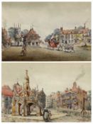 P FLETCHER WATSON watercolours, a pair - titled 'The Poultry Cross' and 'The Old Market House,