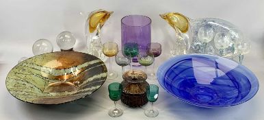 COLOURED GLASSWARE - a collection, Whitefriars style brown and clear glass vase, molded