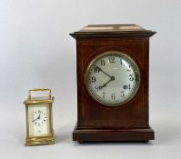 CARRIAGE & MANTEL CLOCKS x 2 - a traditional brass cased key wind carriage clock signed 'St James,