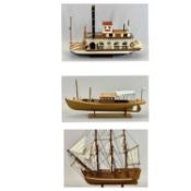 SCALE MODEL PADDLE STEAMER - with twin funnels, the hull painted cream and black, with stand,