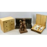 ARTIST'S BOX - containing paints, wooden tabletop six drawer cabinet, 29 x 29 x 20.5cms, wooden