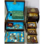 CHINESE METAL MOUNTED HARDWOOD JEWELLERY CASES (2) and contents to include Chinese necklaces in